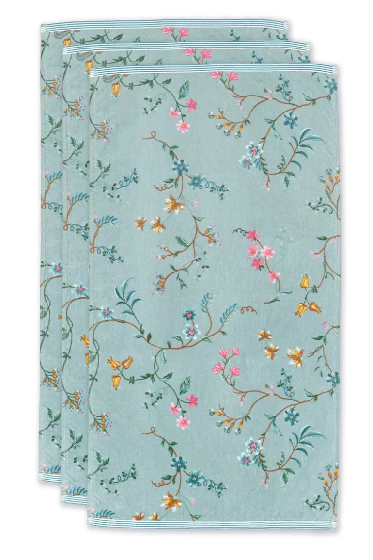 Pip Studio Badhanddoek Set/3 Les Fleurs 55X100 Cm Blauw Sale