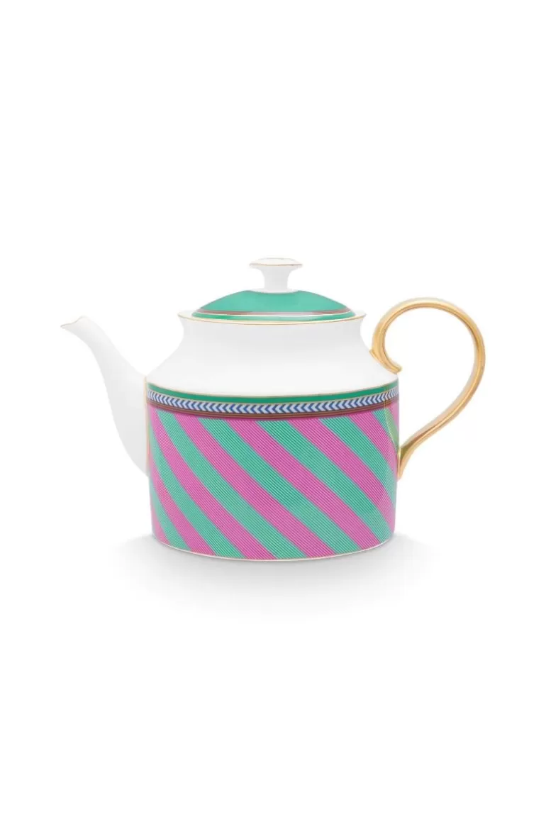 Pip Studio Pip Chique Stripes Theepot Groot Roze/Groen Store