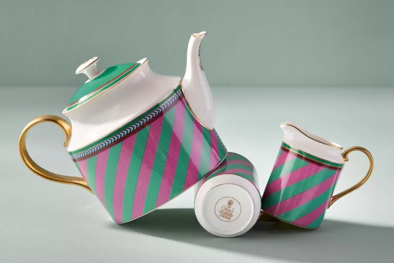 Pip Studio Pip Chique Stripes Theepot Groot Roze/Groen Store